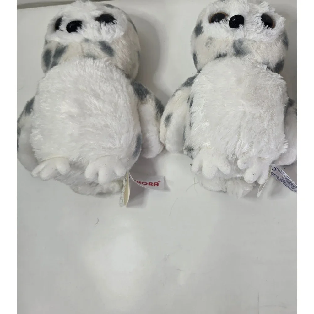 Lot of 2 Aurora Snowy Owl Plush Flopsie Stuffed Animal White Spotted Bird 8